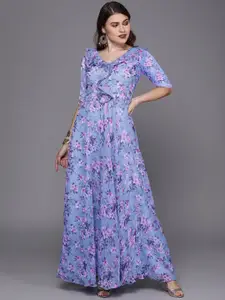 Ethnovog Floral Printed Georgette Maxi Dress