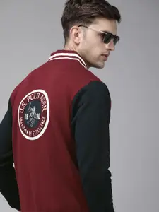 U.S. Polo Assn. Brand Logo Embroidered Pure Cotton Stand-Collar Front-Open Sweatshirt