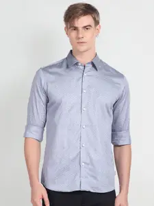 Flying Machine Men Blue Slim Fit Opaque Printed Casual Shirt