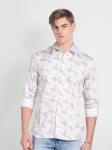 Flying Machine Men Beige Slim Fit Opaque Printed Casual Shirt