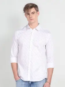 Flying Machine Men White Slim Fit Opaque Printed Casual Shirt