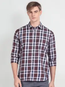 Flying Machine Men Brown Slim Fit Opaque Checked Casual Shirt
