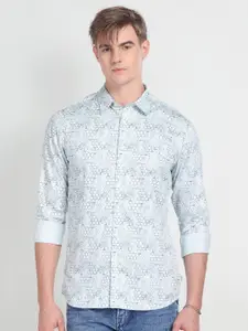 Flying Machine Men Green Slim Fit Geometric Opaque Printed Casual Shirt