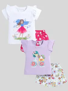 Toonyport Pack Of 2 Girls Printed Pure Cotton Top with Shorts