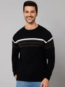 Cantabil Striped Printed Round Neck Long Sleeve Cotton Sweaters