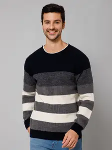 Cantabil Striped Printed Round Neck Long Sleeve Acrylic Sweaters