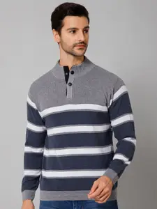 Cantabil Striped Mock Collar Sweater