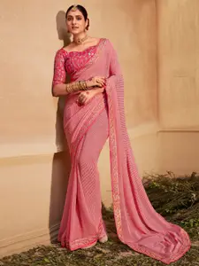 Anouk Striped Printed Sequinned Pure Georgette Leheriya Saree