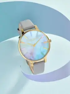 Olivia Burton Women Brass Printed Dial & Leather Straps Analogue Watch OB16RB30