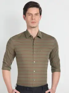 Arrow Men Green Slim Fit Horizontal Stripes Opaque Striped Formal Shirt