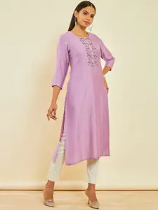 Soch Geometric Yoke Design Flared Sleeves Thread Work Kurta