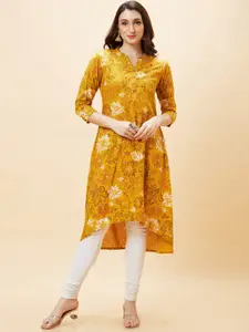Globus Floral Printed Mandarin Collar A-Line Kurta