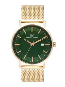 DARREN CLARK Men Green Brass Dial & Rose Gold Toned Bracelet Style Straps Analogue Automatic Motion Powered Watch