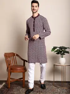 Anouk Purple & White Floral Embroidered Thread Work Kurta With Pyjamas