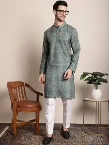 Anouk Green & White Paisley Printed Kurta With Pyjamas