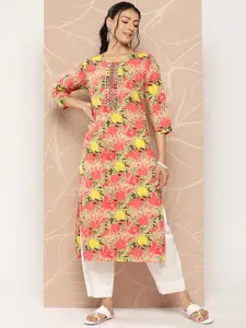 Varanga Women Floral Printed Thread Work Straight Kurta