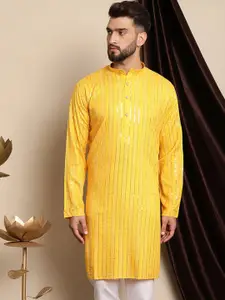 Anouk Embellished Band Collar Sequins Detail Cotton Straight Kurta