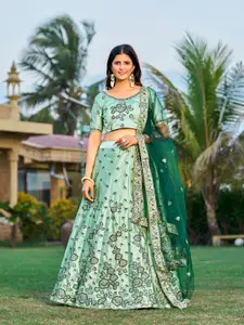 KALINI Floral Embroidered Semi-Stitched Lehenga & Unstitched Blouse With Dupatta
