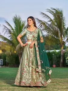 KALINI Floral Embroidered Semi-Stitched Lehenga & Unstitched Blouse With Dupatta