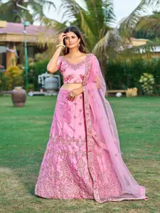 KALINI Floral Embroidered Semi-Stitched Lehenga & Unstitched Blouse With Dupatta