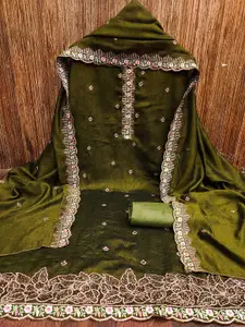 MANVAA Ethnic Motifs Embroidered Sequined Unstitched Silk Dress Material