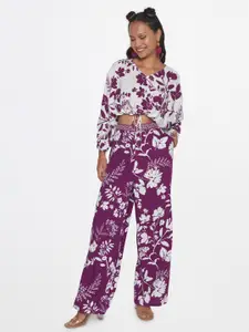 Global Desi Floral Printed Top And Palazzos Co-Ords Set