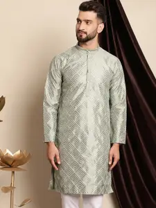 Anouk Geometric Embroidered Mandarin Collar Silk Cotton Kurta