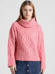 ONLY Self Design Cable Knit Turtle Neck Pullover Sweaters