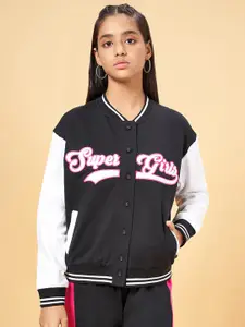 Coolsters by Pantaloons Girls Typography Printed Cotton Mock Collar Front-Open Sweatshirt