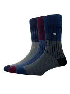 Peter England Men Pack Of 3 Striped Calf-Length Socks