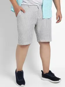 Instafab Plus Men Self Design Mid Rise Cotton Seersucker Shorts