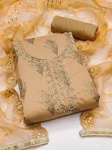 MANVAA Floral Printed Beads & Stones Unstitched Dress Material