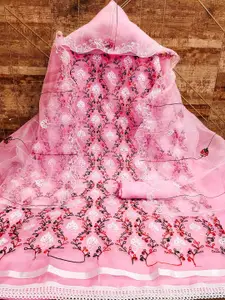 MANVAA Floral Embroidered Organza Unstitched Dress Material