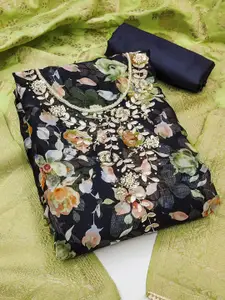 MANVAA Floral Printed Beads and Stones Unstitched Dress Material