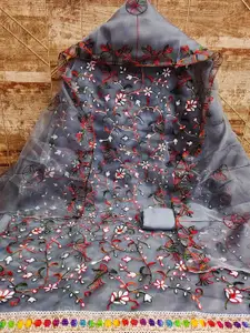 MANVAA Floral Embroidered Organza Unstitched Dress Material