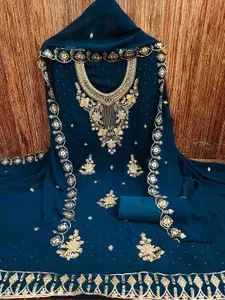 MANVAA Embroidered Silk Georgette Unstitched Dress Material