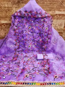 MANVAA Floral Embroidered Organza Unstitched Dress Material