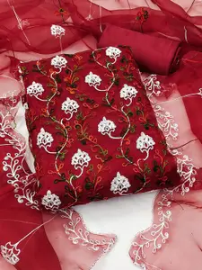 MANVAA Floral Thread Work Organza Unstitched Dress Material