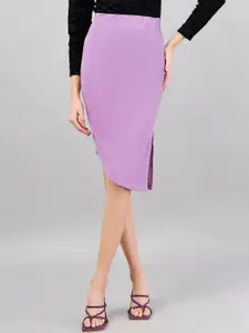 Purple Feather Knee Length Asymmetrical Skirt