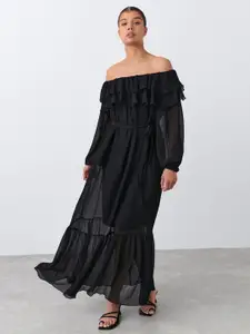 Selvia Off-Shoulder Puff Sleeves Georgette Maxi Dress