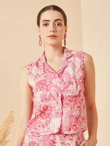 Marie Claire Floral Printed Sleeveless Shirt Style Top
