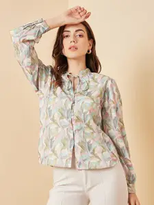 Marie Claire Floral Printed Tie-Up Neck Shirt Style Top