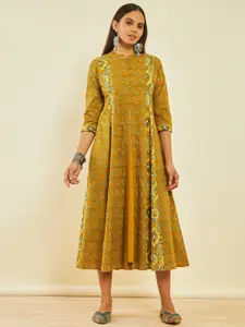 Soch Floral Printed Mandarin Collar Gotta Patti Cotton A-Line Ethnic Dress