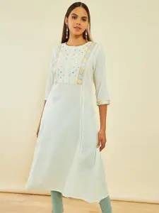 Soch Geometric Embroidered Cotton With Faux Mirror Embellished A-Line Kurta