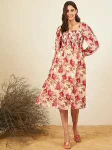 RARE Floral Print Puff Sleeve Georgette A-Line Dress