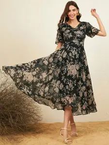 RARE Floral Print Chiffon Fit & Flare Midi Dress