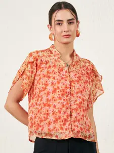 RARE Floral Printed Shirt Style Top