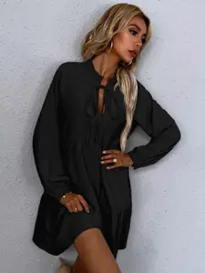 RARE Tie-Up Neck Puff Sleeve Fit & Flare Dress