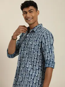 Taavi Men Comfort Organic Indigo Hand Block Printed Pure Cotton Casual Shirt