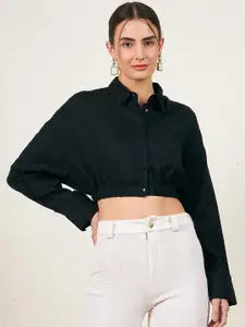 Marie Claire Self Designed Extended Sleeves Shirt Style Crop Top